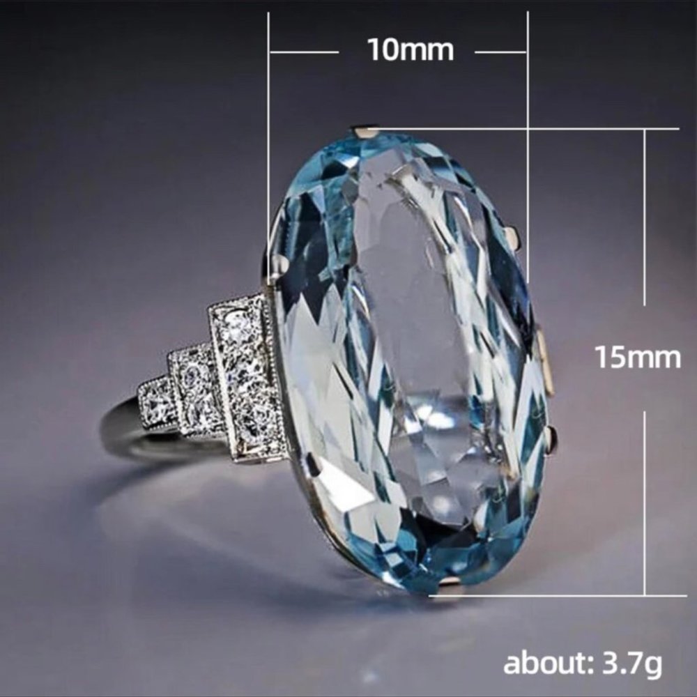 NEW OVAL DIAMOND STERLING SILVER RING - Picture 6 of 6